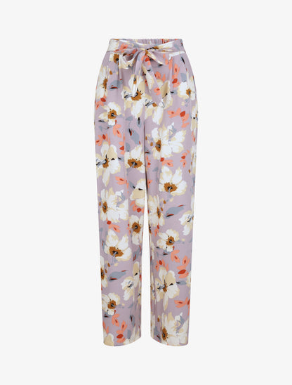 Pantalon wide leg imprimé hibiscus - Lilas - 1