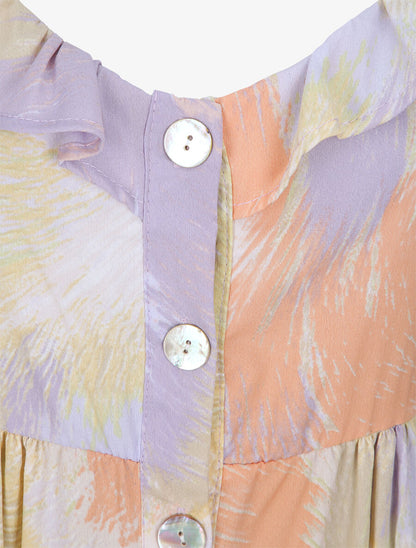 Robe babydoll boutonnée imprimé abstrait - Lilas - 3