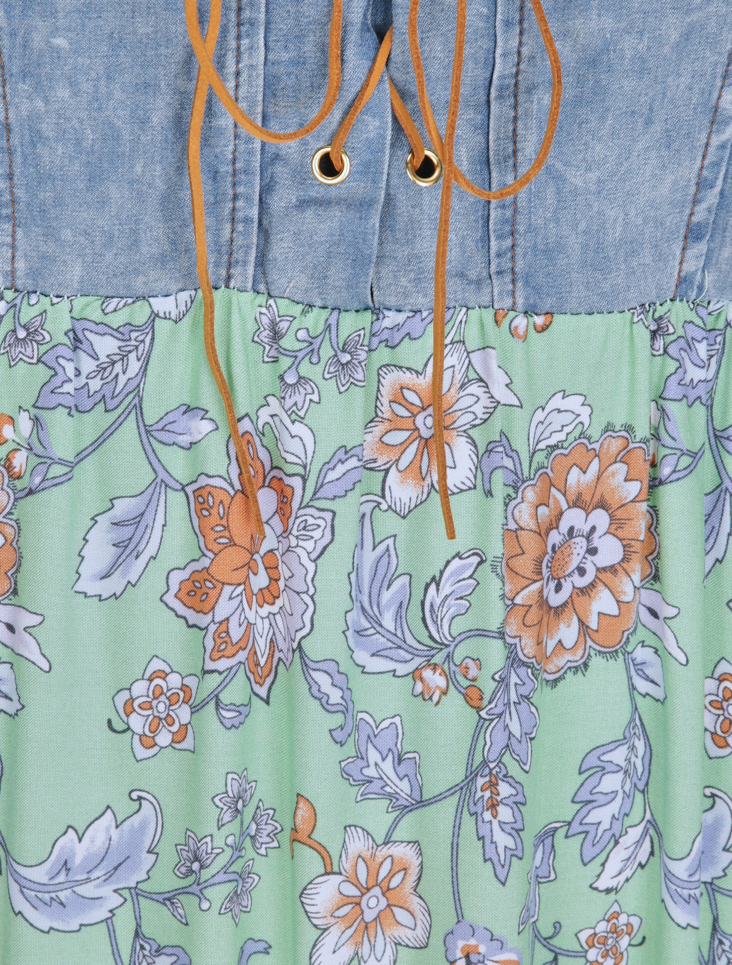Robe longue empire à corset et imprimé fleurs baroques - Vert - 3
