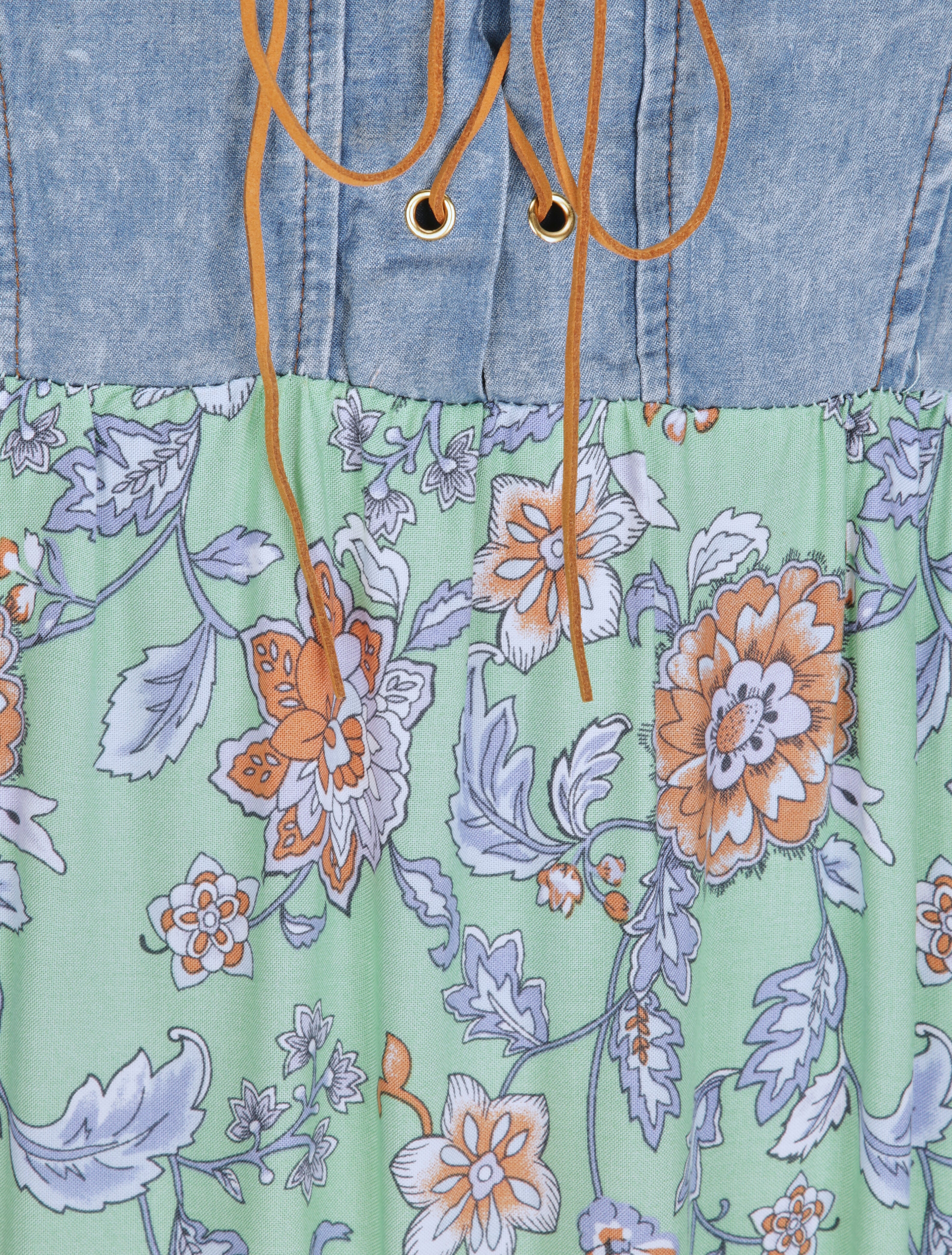 Robe longue empire à corset et imprimé fleurs baroques - Vert - 3