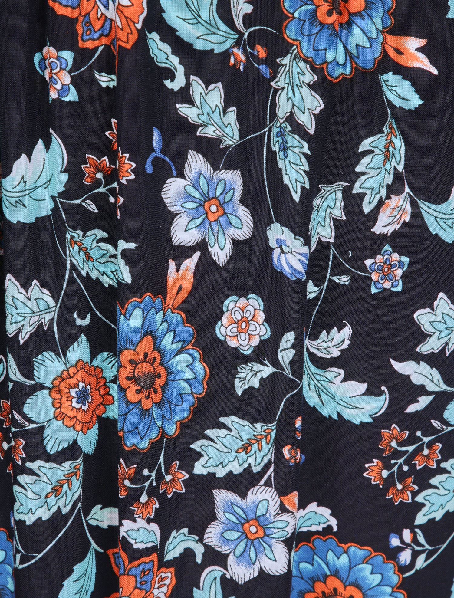 Robe longue empire à corset et imprimé fleurs baroques - Marine - 3