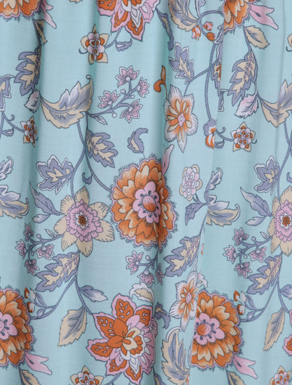 Robe longue empire à corset et imprimé fleurs baroques - Bleu ciel - 3