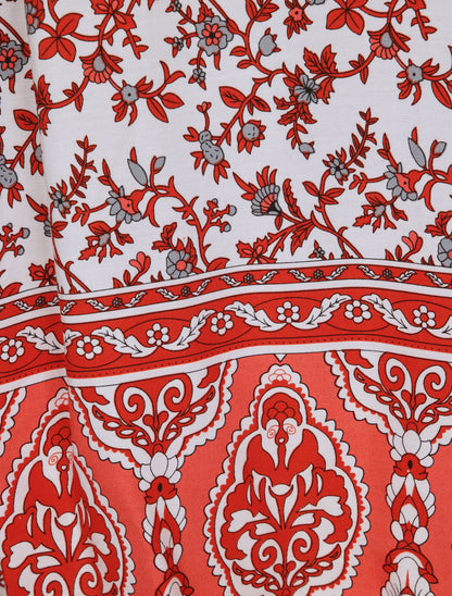 Robe longue empire à corset et imprimé fleurs stylisées - Rouge - 3