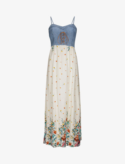 Robe longue empire à corset et imprimé fleurs des champs - Écru - 2