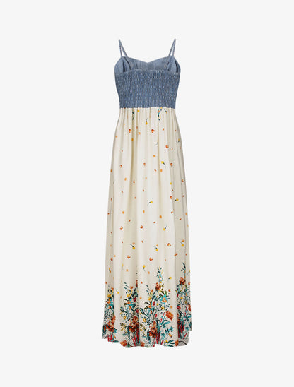 Robe longue empire à corset et imprimé fleurs des champs - Écru - 3