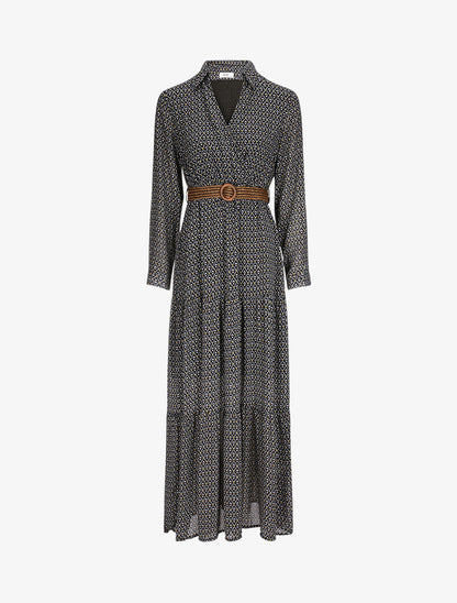 Robe longue empire imprimé faience - Noir - 4
