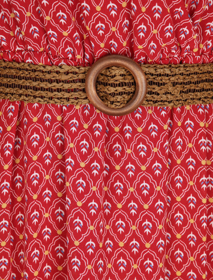 Robe longue empire imprimé faience - Rouge - 3