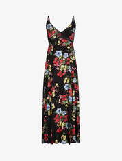 Robe longue empire fendue imprimé floral - Noir - 1