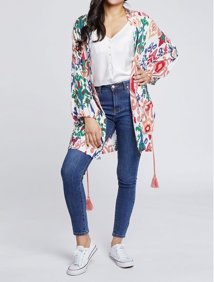 Kimono oversize imprimé aztèque - Blanc - 3