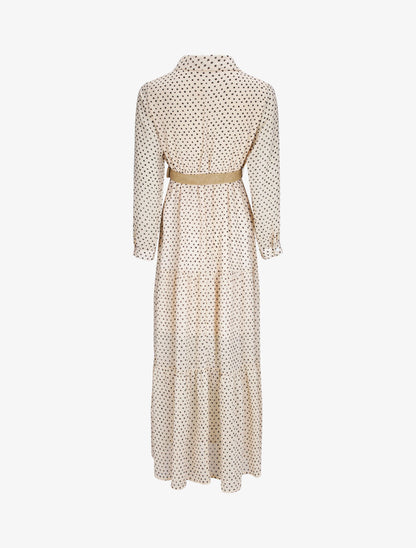 Robe longue empire imprimé pois stylisés - Beige - 2