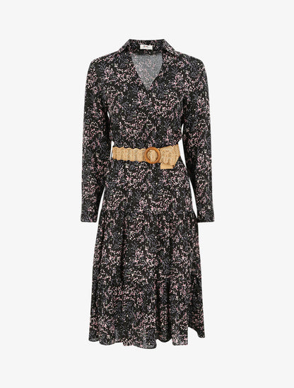 Robe longue à imprimé fleurs des champs - Noir - 1