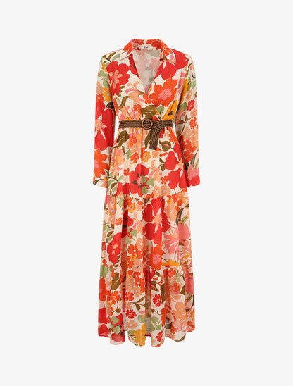 Robe longue cache-coeur à imprimé grandes fleurs - Beige - 2