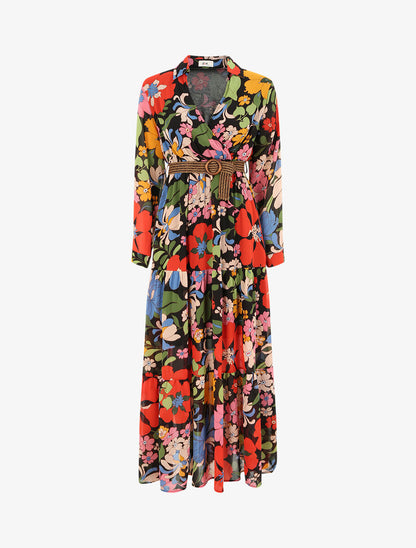 Robe longue cache-coeur à imprimé grandes fleurs - Noir - 1