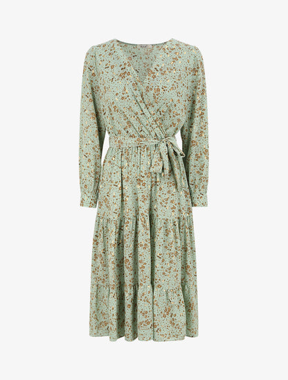 Robe longue cache-coeur à imprimé petites feuilles - Vert d&