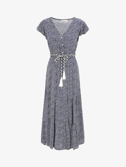 Robe longue à imprimé graphique - Marine - 1