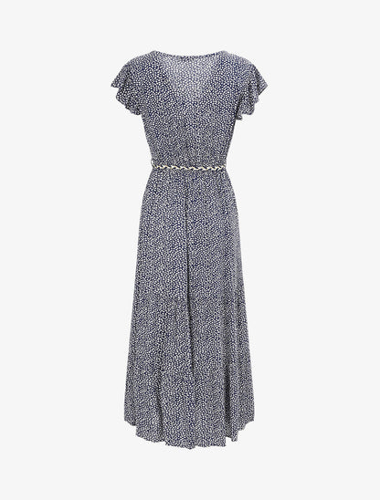 Robe longue à imprimé graphique - Marine - 2