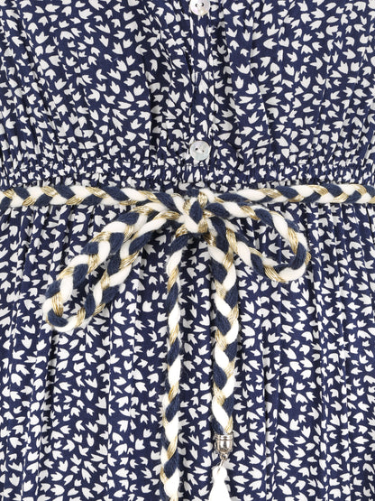 Robe longue à imprimé graphique - Marine - 3