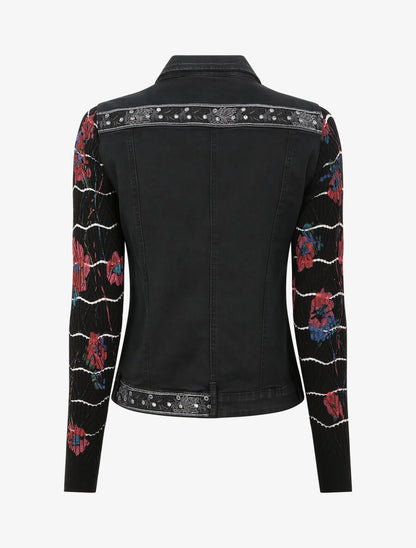 Veste bi-matière ornée de sequins et de broderies - Noir - 3