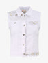 Veste en jean sans manches ornée de sequins et de broderies - Blanc - 4