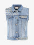 Veste en jean sans manches ornée de sequins et de broderies - Bleu denim - 1