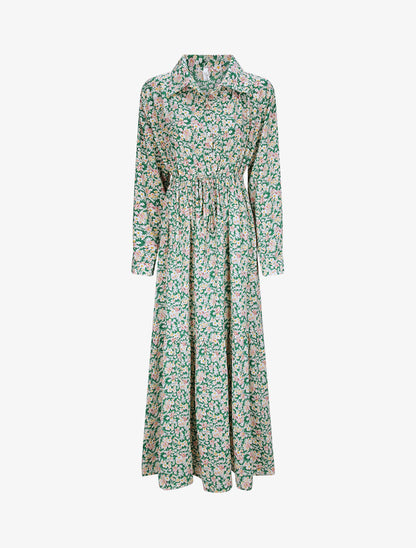 Robe longue évasée à manches longues et imprimé fleurs des champs - Vert - 4