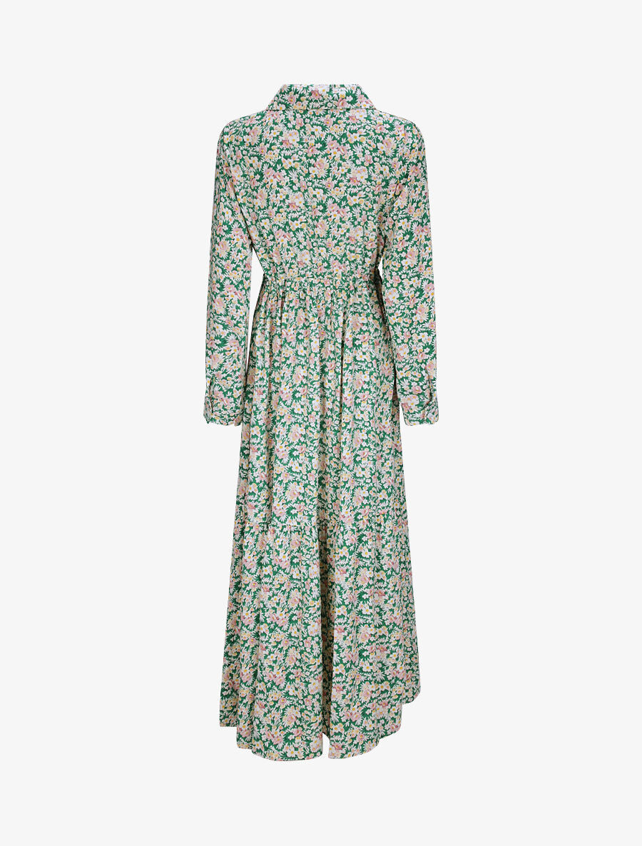 Robe longue évasée à manches longues et imprimé fleurs des champs - Vert - 2