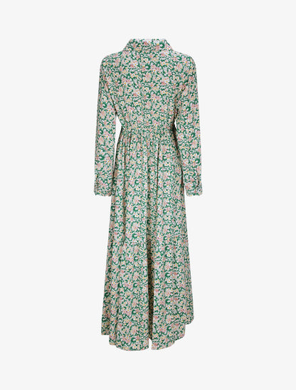 Robe longue évasée à manches longues et imprimé fleurs des champs - Vert - 2