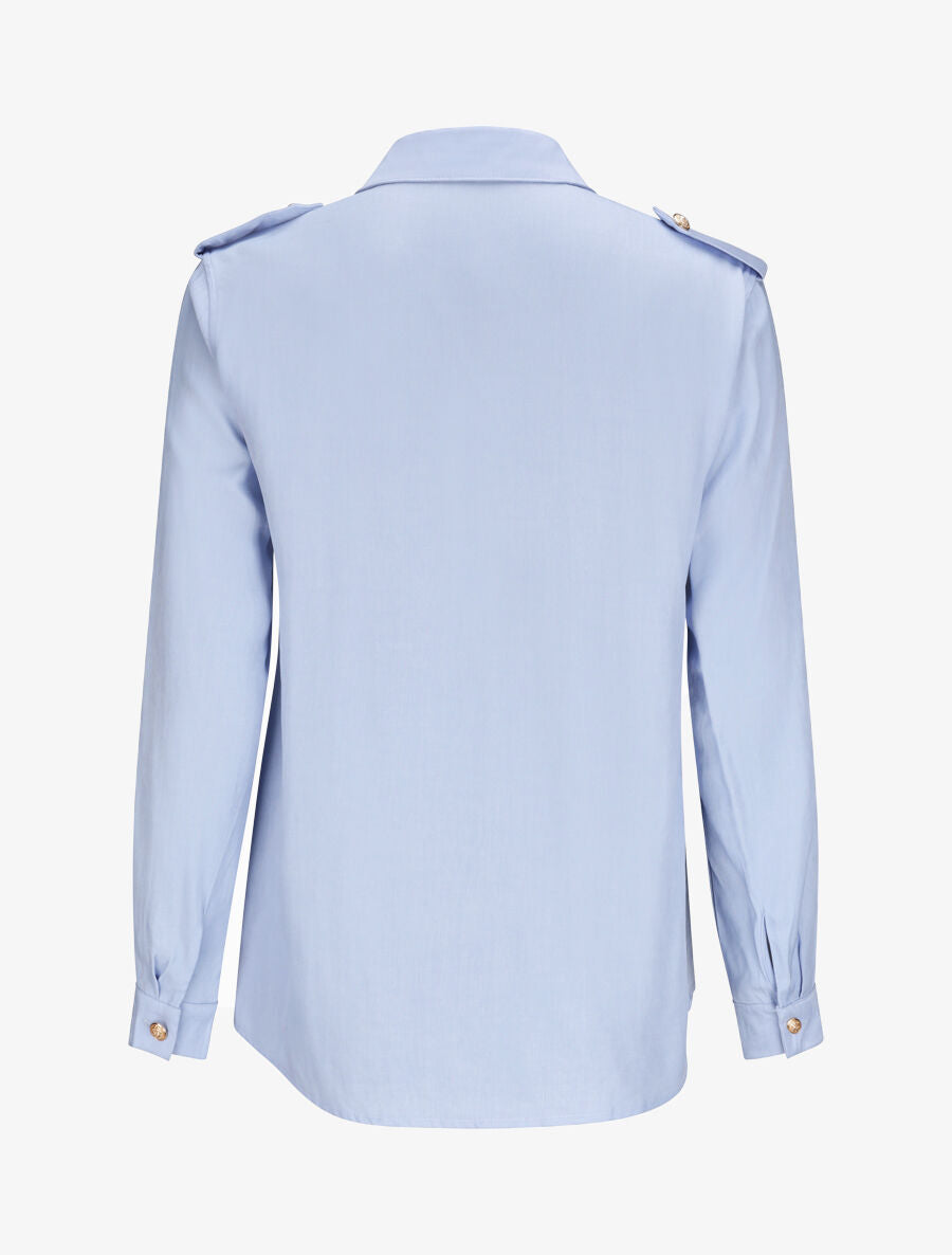 Chemise droite unie à poches à rabat - Bleu clair - 2