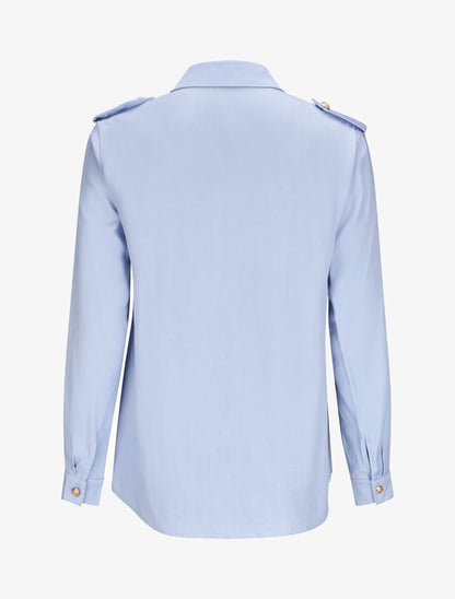Chemise droite unie à poches à rabat - Bleu clair - 2