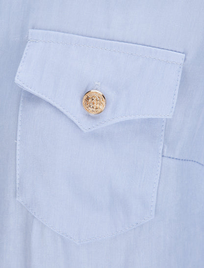 Chemise droite unie à poches à rabat - Bleu clair - 3