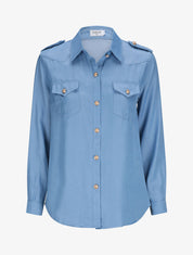 Chemise droite unie à poches à rabat - Bleu - 4