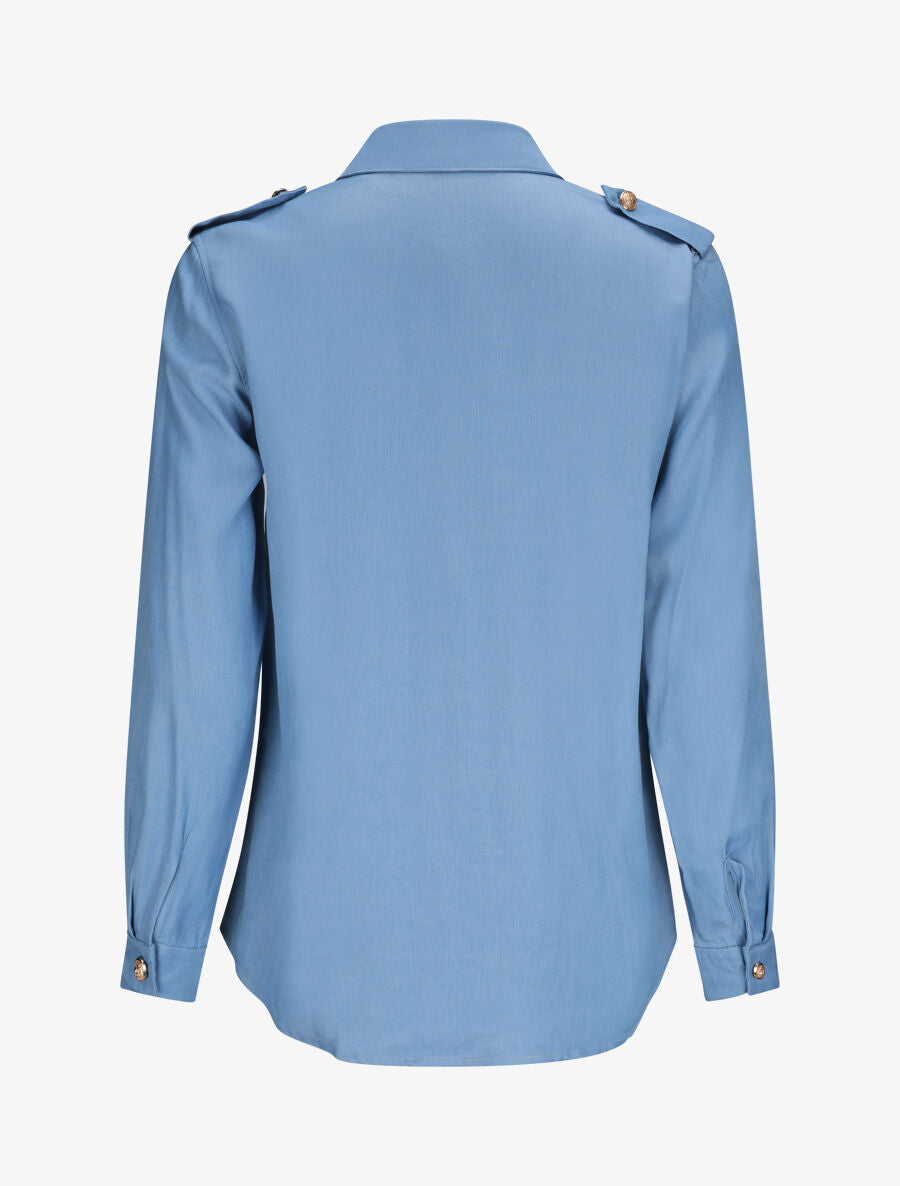 Chemise droite unie à poches à rabat - Bleu - 2