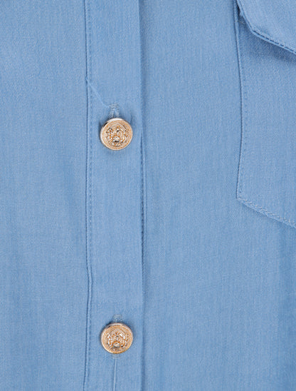 Chemise droite unie à poches à rabat - Bleu - 3