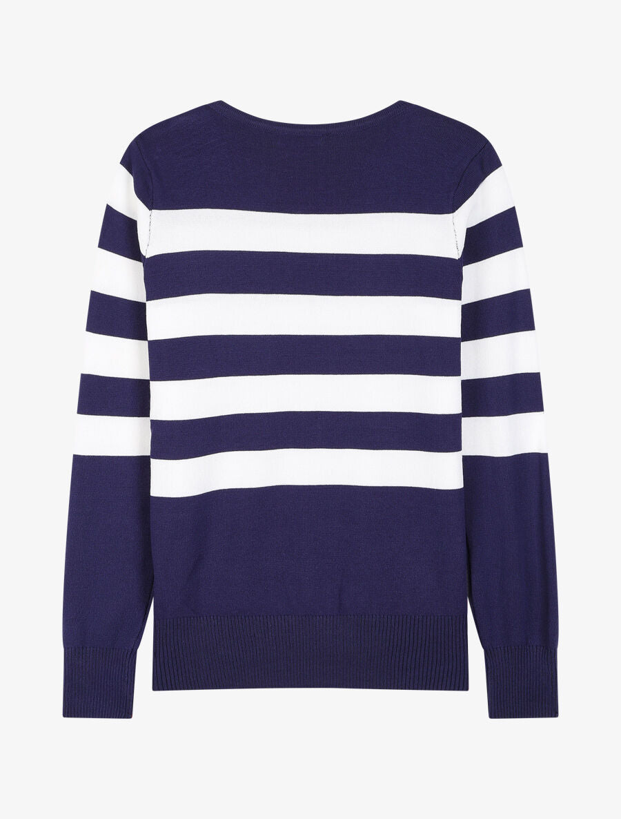 Pull à rayures et épaules boutonnées - Marine - 2