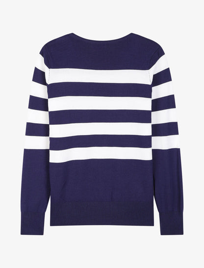 Pull à rayures et épaules boutonnées - Marine - 2