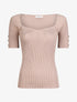 Top en maille côtelée ajusté uni à col en coeur - Beige - 1