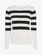 Pull à rayures et épaules boutonnées - Blanc - 1