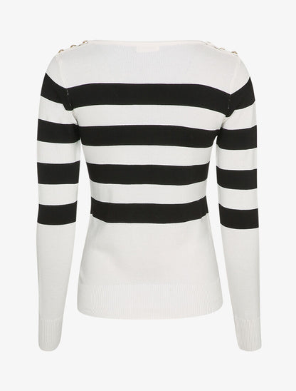 Pull à rayures et épaules boutonnées - Blanc - 2