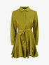 Robe chemise satinée à bords volantés - Vert anis - 1
