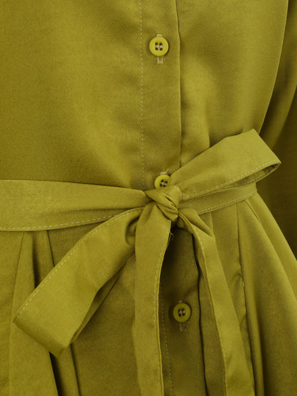Robe chemise satinée à bords volantés - Vert anis - 3