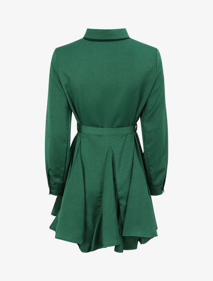 Robe chemise satinée à bords volantés - Vert - 2
