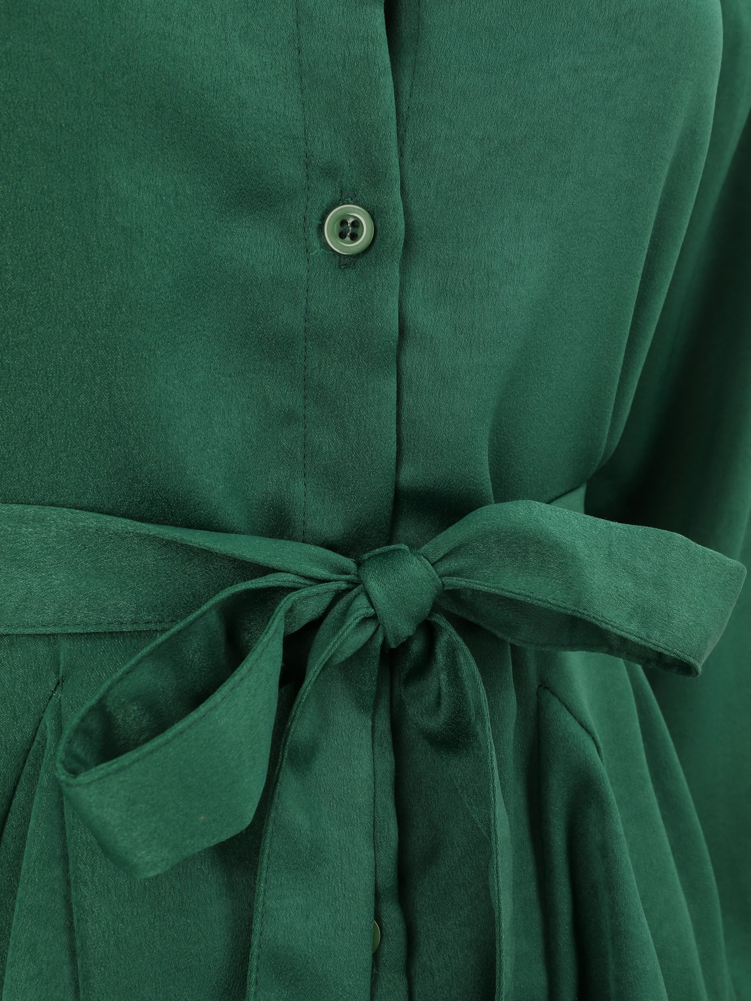 Robe chemise satinée à bords volantés - Vert - 3