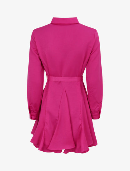 Robe chemise satinée à bords volantés - Fushia - 2