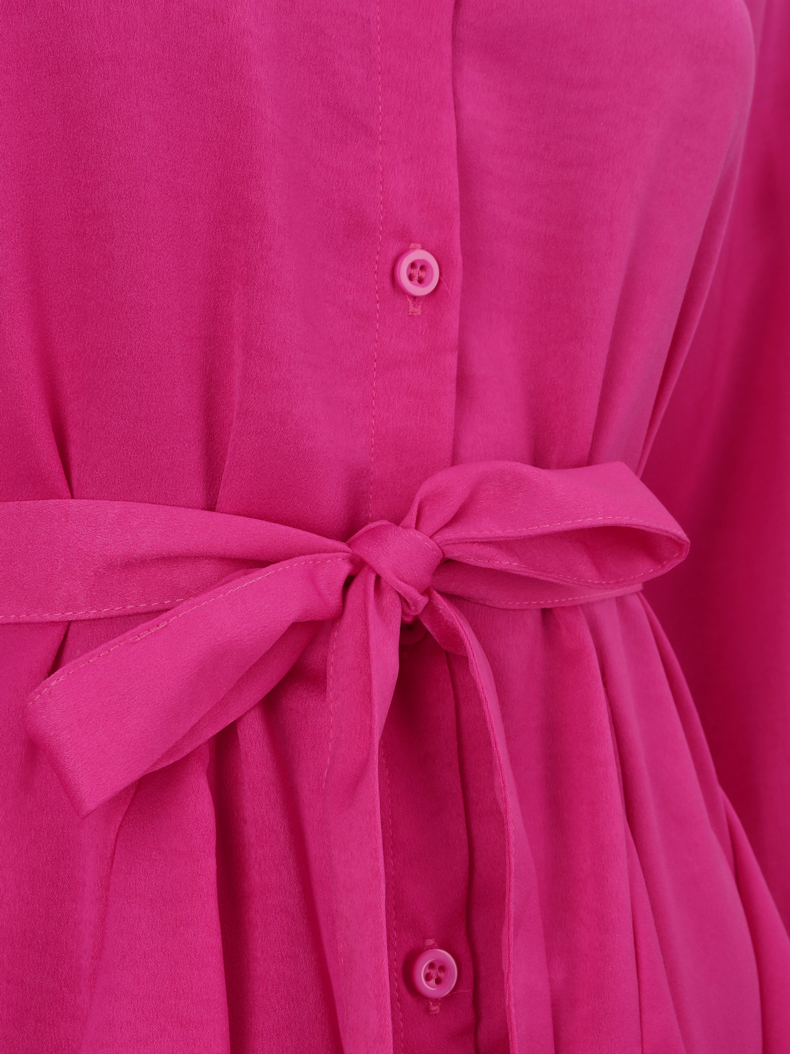 Robe chemise satinée à bords volantés - Fushia - 3