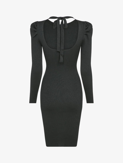 Robe pull côtelée et moulante à détail chaîne - Noir - 2