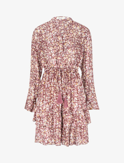 Robe patineuse volantée et satinée - Violet - 1