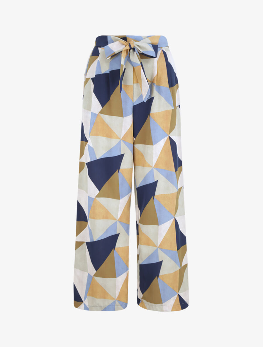 Pantalon ample à imprimé géométrique - Bleu - 1