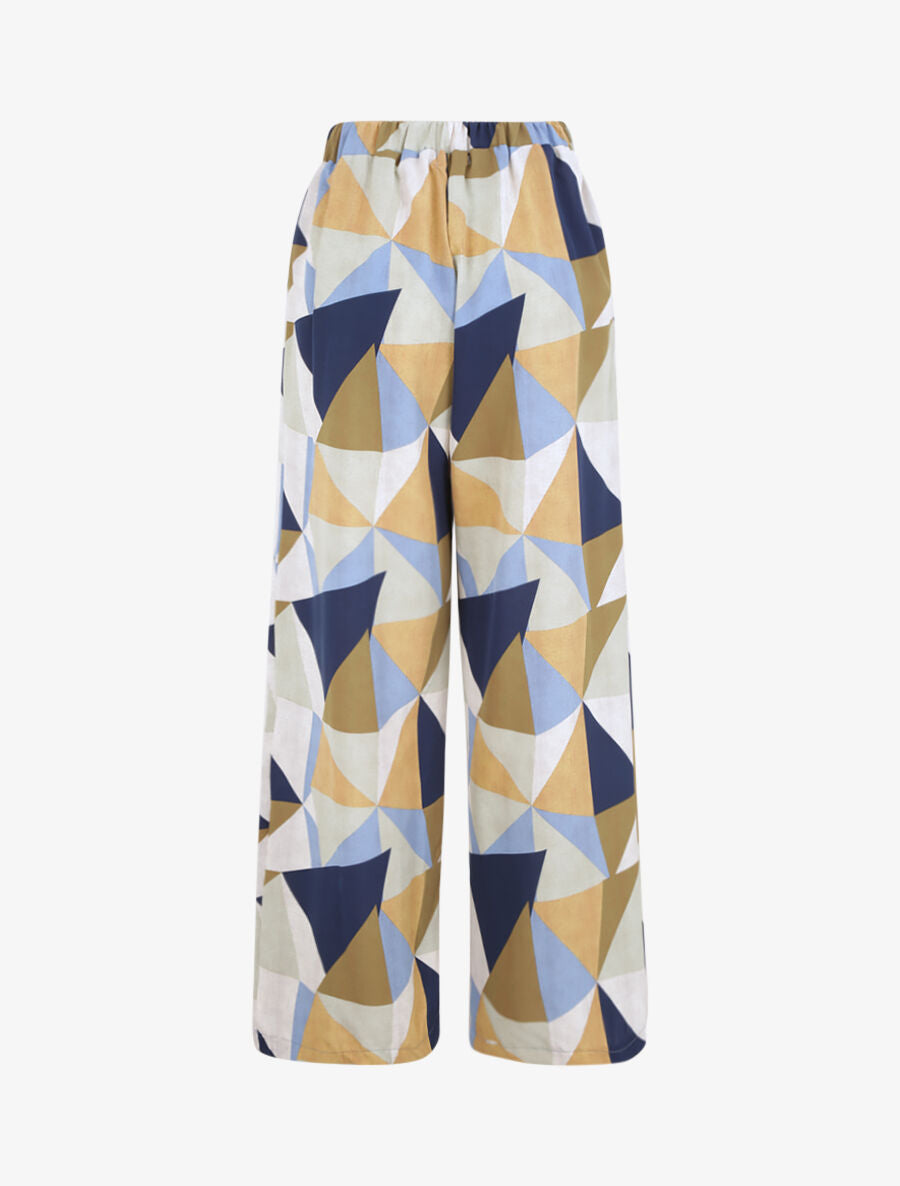Pantalon ample à imprimé géométrique - Bleu - 2