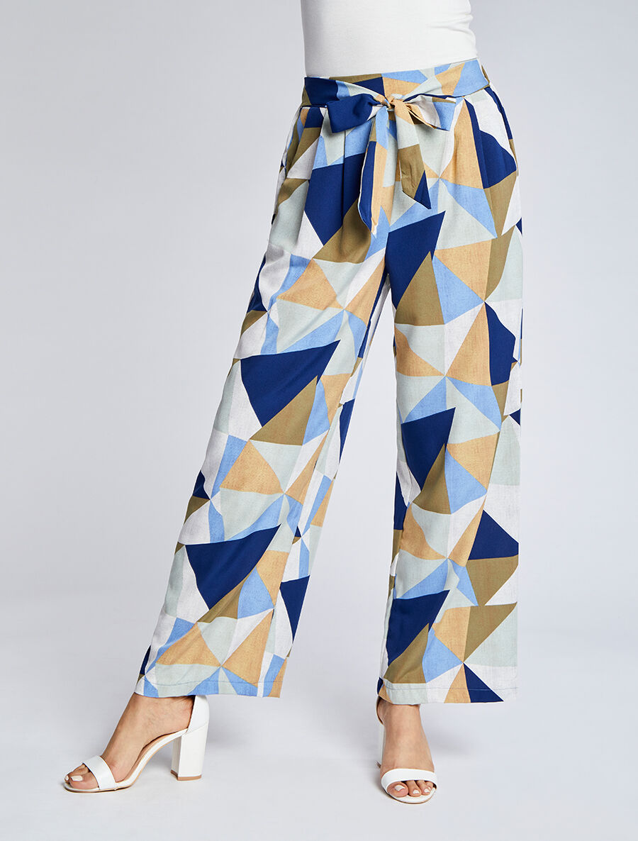 Pantalon ample à imprimé géométrique - Bleu - 4