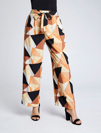 Pantalon ample à imprimé géométrique - Marron - 4